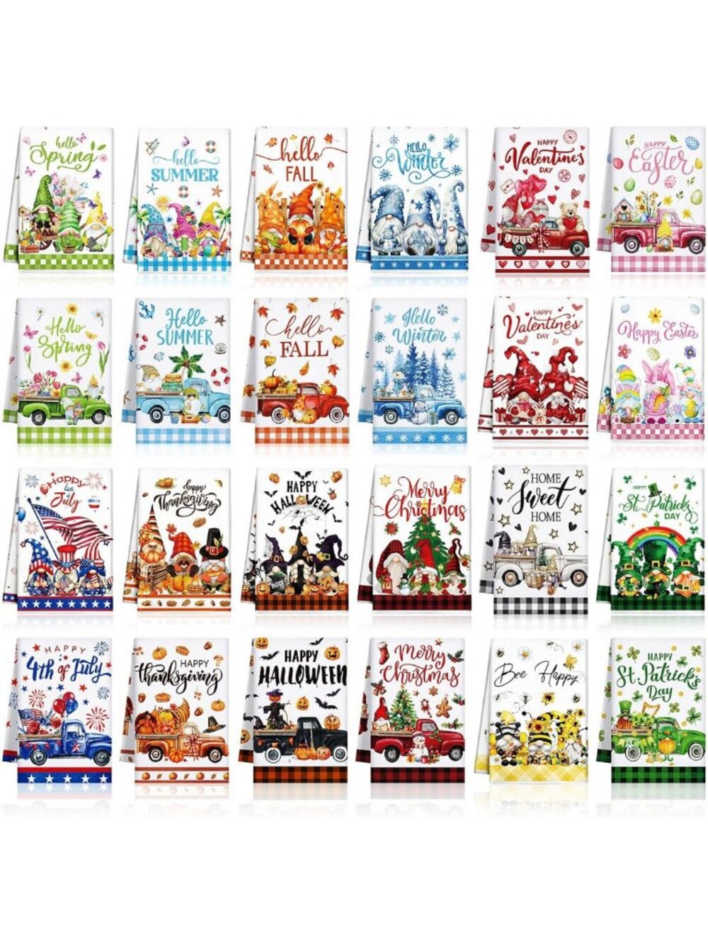24 Pcs Seasonal Gnome Kitchen Towels Set - Festive Holiday Decor Essentials